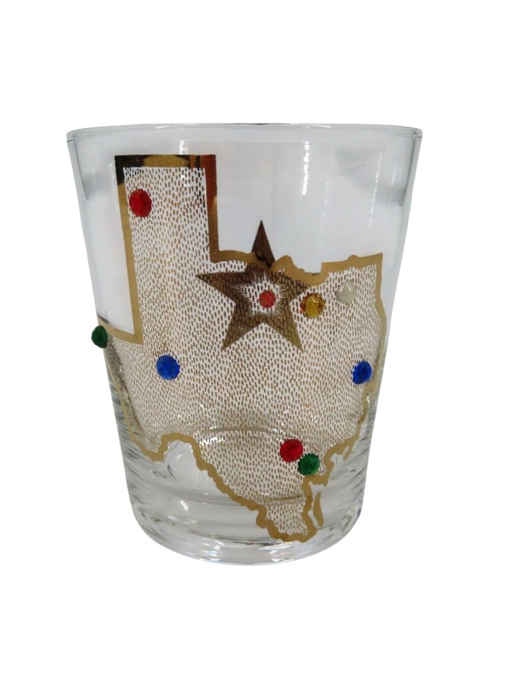 Culver Texas State Bejeweled Rhinestone Pearl Gold Cocktail Glass MCM Vintage